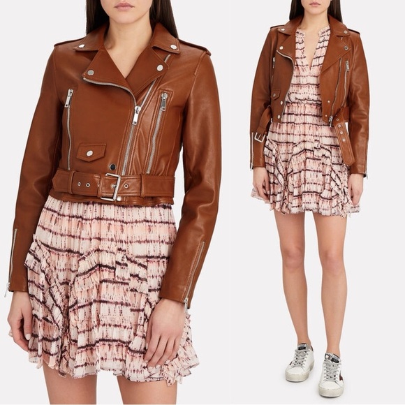 LTH JKT Mya Cropped Leather Moto Jacket in Cognac - Picture 1 of 6